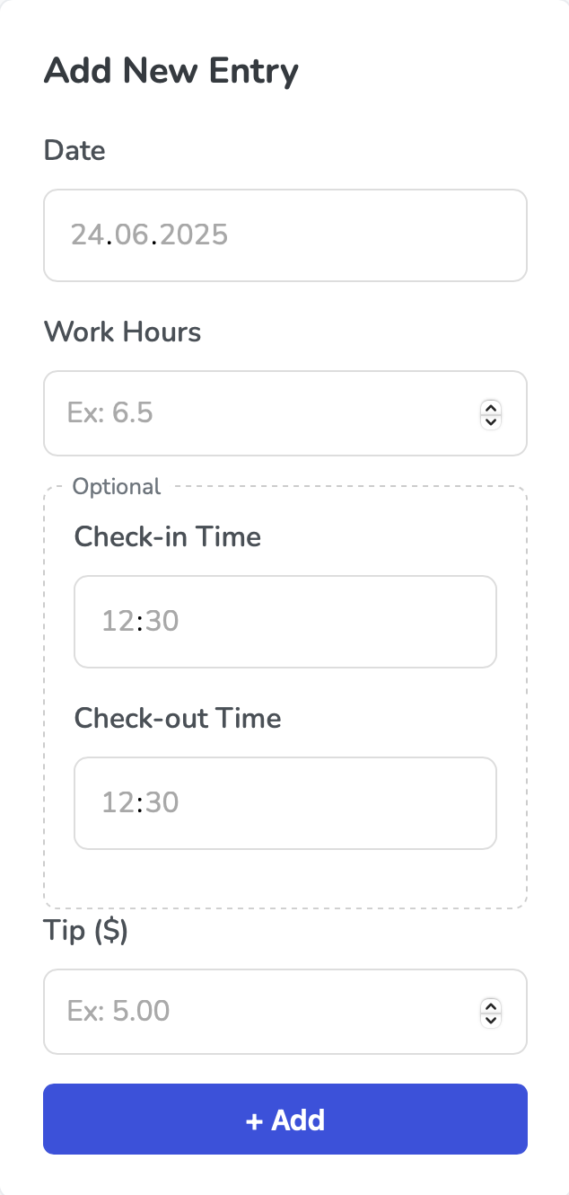 Add New Entry Form